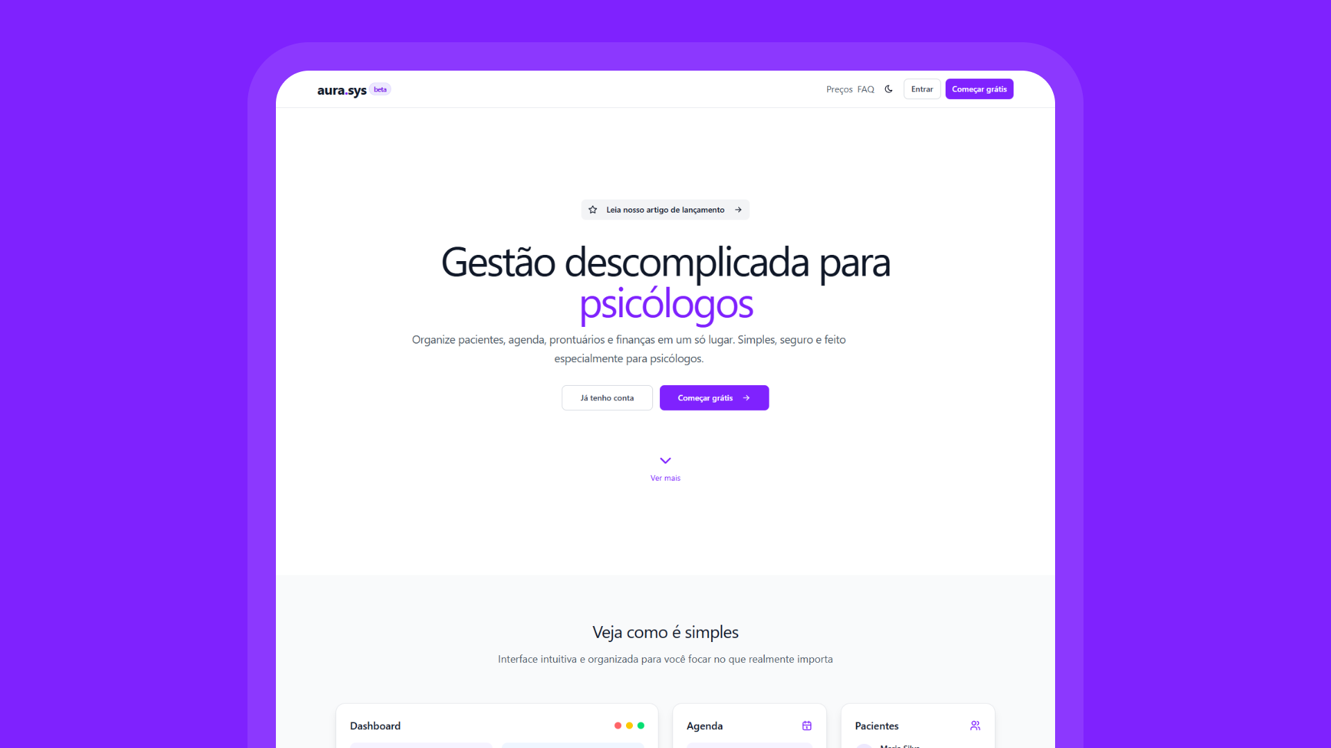 AuraSys - Sistema de gestão para psicólogos